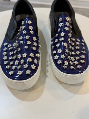 Dior Navy Blue Floral Jeweled Slip-On Sneakers